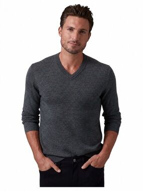 Raffi Men’s 100% Merino Wool Gray V Neck Pullover Sweater Knit Size XL *h